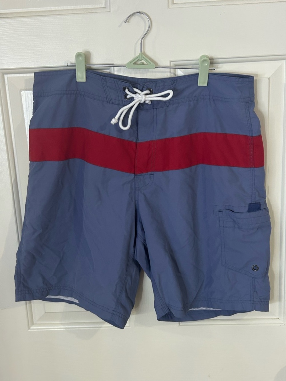 J.Crew Original Swimwear Board Shorts Trunks Blue Red Stripe Pocket, Men’s 34